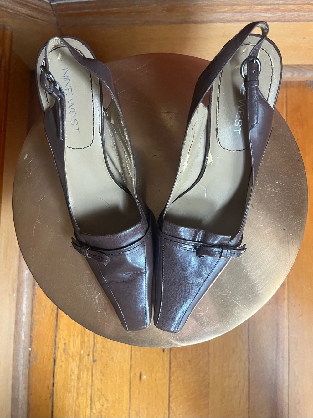 Nine West Dark Brown Leather Pointed Slingback Heels